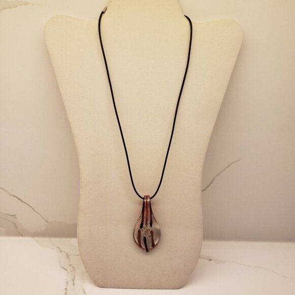 GLASS Teardrop  Pendant Necklace brown gold black - Picture 2 of 5